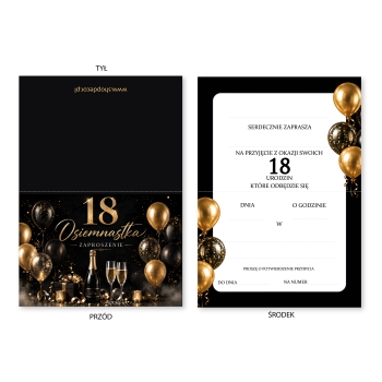 ZAPROSZENIE NA 18 URODZINY ELEGANCKIE BALONY SZAMPAN + KOPERTA