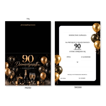 ZAPROSZENIE NA 90 URODZINY ELEGANCKIE + KOPERTA