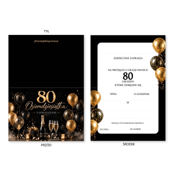 ZAPROSZENIE NA 80 URODZINY ELEGANCKIE + KOPERTA