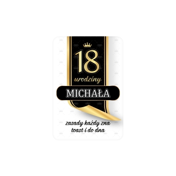 ETYKIETY NA 18 URODZINY BIAŁE CZARNE ZŁOTE ELEGANCKIE PERSONALIZOWANE 8szt.