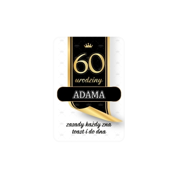 ETYKIETY NA 60 URODZINY BIAŁE CZARNE ZŁOTE ELEGANCKIE PERSONALIZOWANE 8szt.