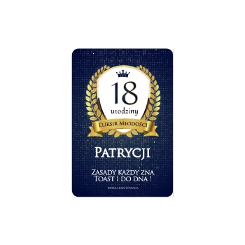 ETYKIETY NA 18 URODZINY ELEGANCKIE GRANATOWE PERSONALIZOWANE 8szt.