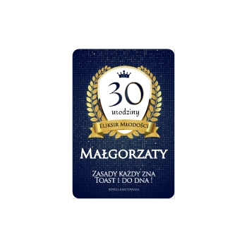 ETYKIETY NA 30 URODZINY ELEGANCKIE GRANATOWE PERSONALIZOWANE 8szt.