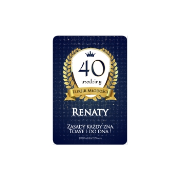 ETYKIETY NA 40 URODZINY ELEGANCKIE GRANATOWE PERSONALIZOWANE 8szt.