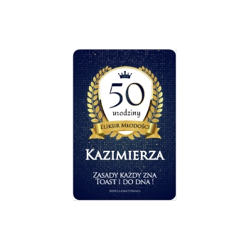 ETYKIETY NA 50 URODZINY ELEGANCKIE GRANATOWE PERSONALIZOWANE 8szt.