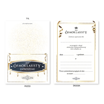 ZAPROSZENIE NA BAL ÓSMOKLASISTY KOMERS ZAKOŃCZENIE ELEGANCKIE BIAŁE  +koperta