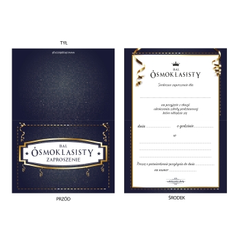 ZAPROSZENIE NA BAL ÓSMOKLASISTY KOMERS ZAKOŃCZENIE ELEGANCKIE GRANATOWE  +koperta