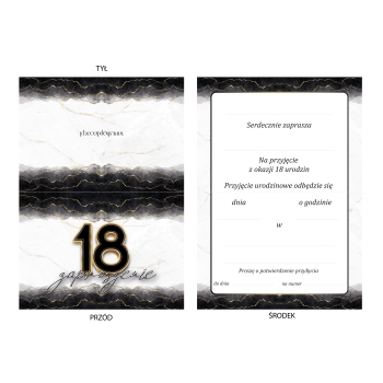 ZAPROSZENIE NA 18 URODZINY ELEGANCKIE BLACKGOLD BROKAT + KOPERTA