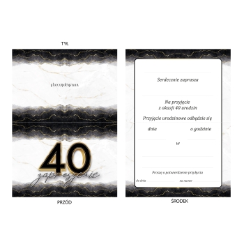 ZAPROSZENIE NA 40 URODZINY ELEGANCKIE BLACKGOLD BROKAT + KOPERTA