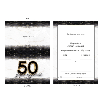 ZAPROSZENIE NA 50 URODZINY ELEGANCKIE BLACKGOLD BROKAT + KOPERTA