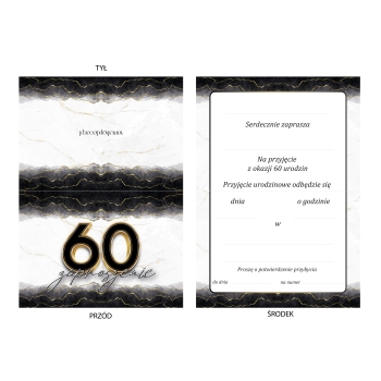 ZAPROSZENIE NA 60 URODZINY ELEGANCKIE BLACKGOLD BROKAT + KOPERTA