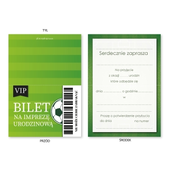 ZAPROSZENIE NA URODZINY PIŁKARSKIE PIŁKA BILET MECZ URODZINOWE + KOPERTA