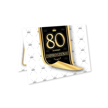 ZAPROSZENIE NA 80 URODZINY BIAŁE CZARNE ZŁOTE ELEGANCKIE LUX + KOPERTA