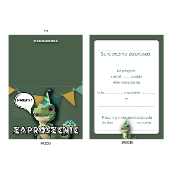 ZAPROSZENIE NA URODZINY DINOZAUR DINO URODZINOWE DINOZAURY + KOPERTA