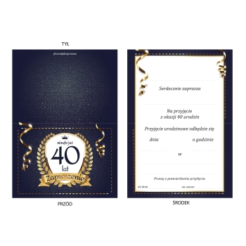 ZAPROSZENIE NA 40 URODZINY ELEGANCKIE GRANATOWE + KOPERTA