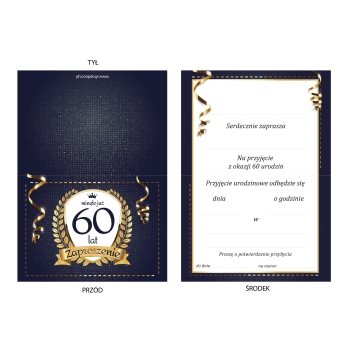 ZAPROSZENIE NA 60 URODZINY ELEGANCKIE GRANATOWE + KOPERTA