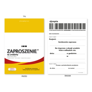 ZAPROSZENIE NA KAŻDE URODZINY UNIWERSALNE ETOPIRYNA TABLETKI + KOPERTA