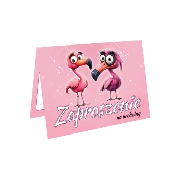 ZAPROSZENIE NA URODZINY RÓŻOWY FLAMING FLAMINGI URODZINOWE + KOPERTA