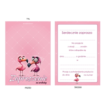 ZAPROSZENIE NA URODZINY RÓŻOWY FLAMING FLAMINGI URODZINOWE + KOPERTA