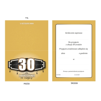 ZAPROSZENIE NA 30 URODZINY ZŁOTE GOLD ELEGANCKIE LUXURY + KOPERTA