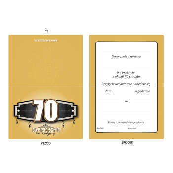ZAPROSZENIE NA 70 URODZINY ZŁOTE GOLD ELEGANCKIE LUXURY + KOPERTA