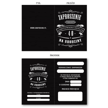 ZAPROSZENIE NA 40 URODZINY JACK CZARNE + KOPERTA