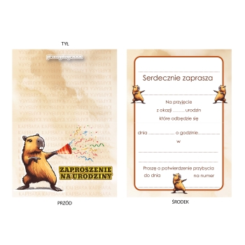 ZAPROSZENIE NA URODZINY KAPIBARA + KOPERTA zwierzę urodzinowe