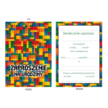 ZAPROSZENIE NA URODZINY KLOCKI KOLOROWE LEGO DUPLO + KOPERTA