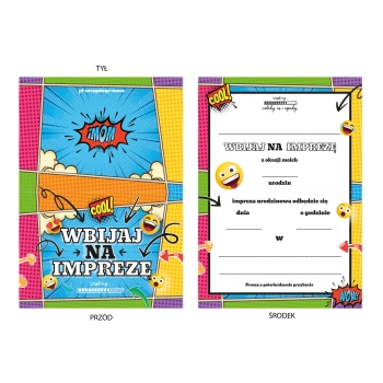 ZAPROSZENIE NA URODZINY KOMIX WBIJAJ NA IMPREZĘ URODZINOWE + KOPERTA