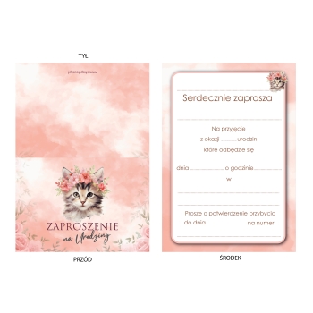 ZAPROSZENIE NA URODZINY KOT KOTEK URODZINOWE + KOPERTA