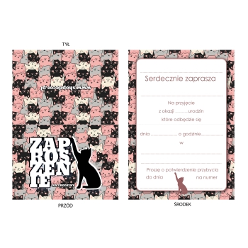 ZAPROSZENIE NA URODZINY KOTY KOTEK URODZINOWE + KOPERTA