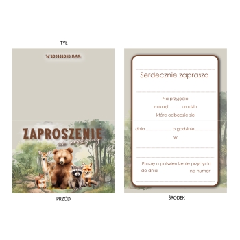 ZAPROSZENIE NA URODZINY LEŚNI PRZYJACIELE LAS BOHO RUSTYKALNE + KOPERTA
