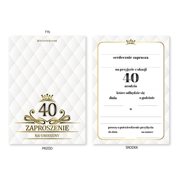 ZAPROSZENIE NA 40 URODZINY LUX BIAŁE LUXURY + KOPERTA