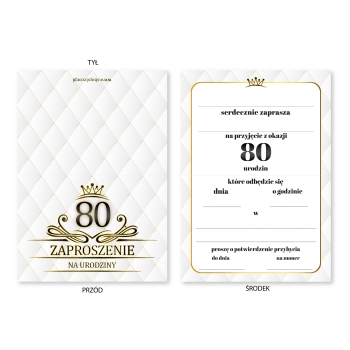 ZAPROSZENIE NA 80 URODZINY LUX BIAŁE LUXURY + KOPERTA