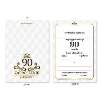 ZAPROSZENIE NA 90 URODZINY LUX BIAŁE LUXURY + KOPERTA