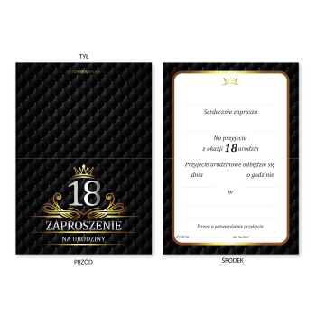 ZAPROSZENIE NA 18 URODZINY LUX CZARNE LUXURY + KOPERTA