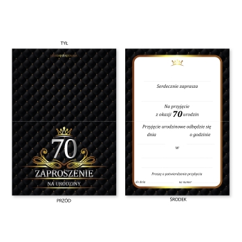 ZAPROSZENIE NA 70 URODZINY LUX CZARNE LUXURY + KOPERTA