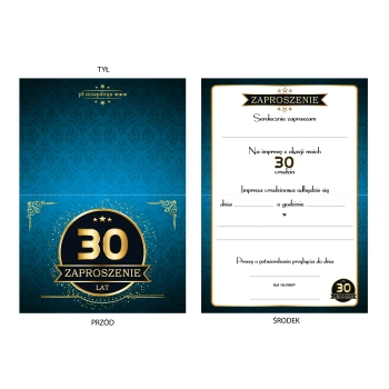 ZAPROSZENIE NA 30 URODZINY LUXURY LUX NIEBIESKIE + KOPERTA