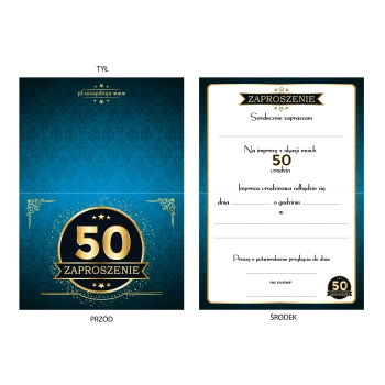 ZAPROSZENIE NA 50 URODZINY LUXURY LUX NIEBIESKIE + KOPERTA
