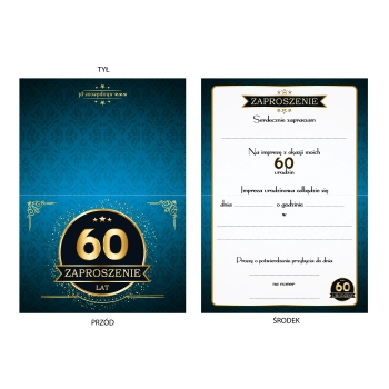 ZAPROSZENIE NA 60 URODZINY LUXURY LUX NIEBIESKIE + KOPERTA