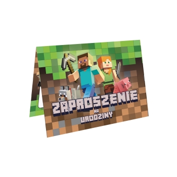 ZAPROSZENIE NA URODZINY MINECRAFT PIKSELE URODZINOWE + KOPERTA
