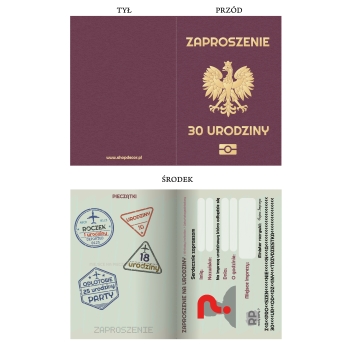 ZAPROSZENIE NA 30 URODZINY PASZPORT + KOPERTA