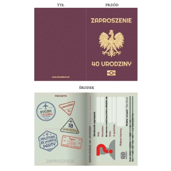 ZAPROSZENIE NA 40 URODZINY PASZPORT + KOPERTA