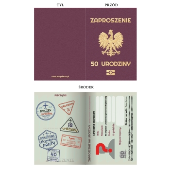 ZAPROSZENIE NA 50 URODZINY PASZPORT + KOPERTA