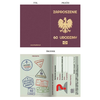 ZAPROSZENIE NA 60 URODZINY PASZPORT + KOPERTA