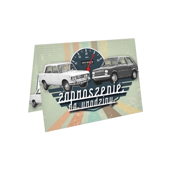 ZAPROSZENIE NA 70 URODZINY PRL FIAT 125 126 LICZNIK VINTGE+ KOPERTA
