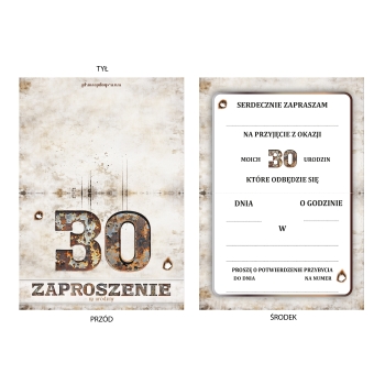 ZAPROSZENIE NA 30 URODZINY STARE ŚMIESZNE RDZA ZARDZEWIAŁE + KOPERTA