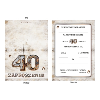 ZAPROSZENIE NA 40 URODZINY STARE ŚMIESZNE RDZA ZARDZEWIAŁE + KOPERTA