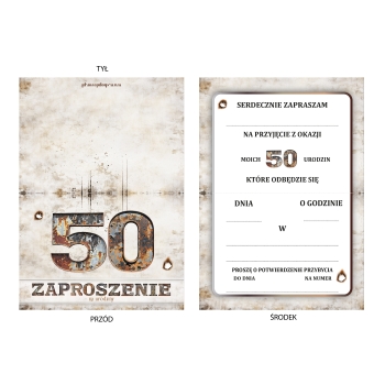 ZAPROSZENIE NA 50 URODZINY STARE ŚMIESZNE RDZA ZARDZEWIAŁE + KOPERTA
