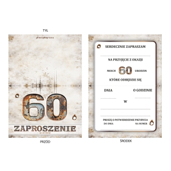 ZAPROSZENIE NA 60 URODZINY STARE ŚMIESZNE RDZA ZARDZEWIAŁE + KOPERTA